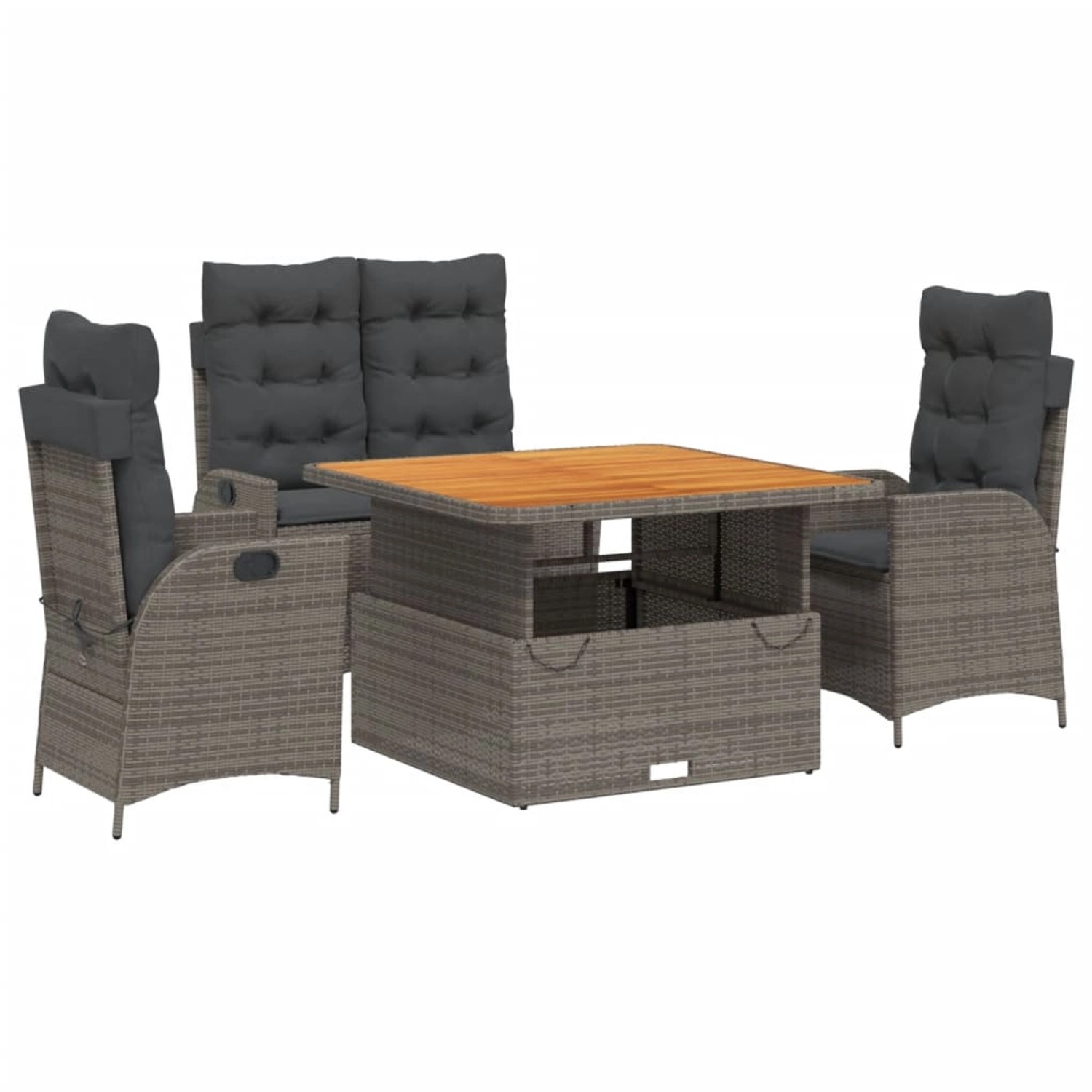vidaXL 4-Tlg Garten-Essgruppe mit Kissen Grau Poly Rattan 3277464 günstig online kaufen