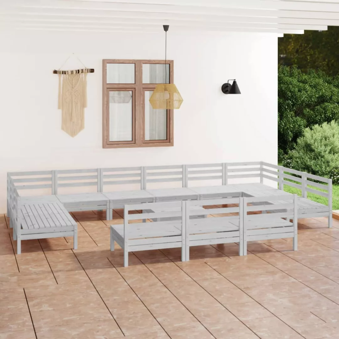 14-tlg. Garten-lounge-set Weiß Massivholz Kiefer günstig online kaufen