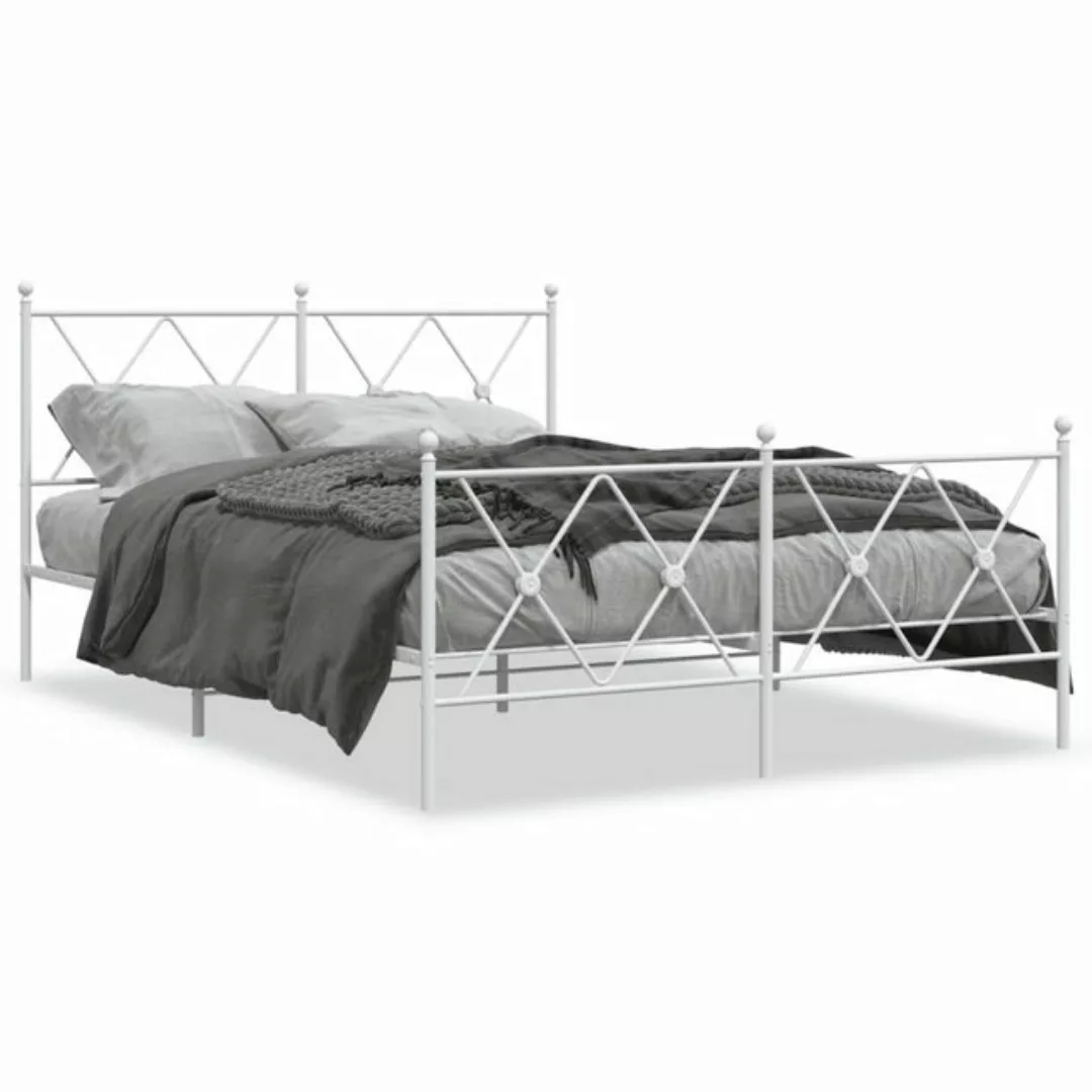 vidaXL Bett Bettgestell mit Kopf- und Fußteil Metall Weiß 140x190 cm günstig online kaufen
