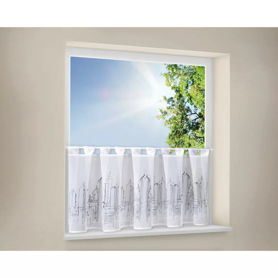 Scheibengardine Skyline grau B/L: ca. 150x50 cm günstig online kaufen