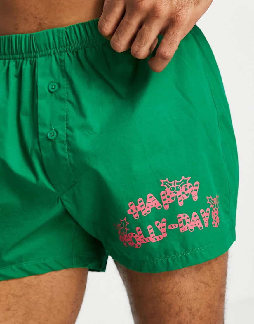 ASOS DESIGN – Gewebte Boxershorts mit weihnachtlichem Aufdruck-Mehrfarbig günstig online kaufen