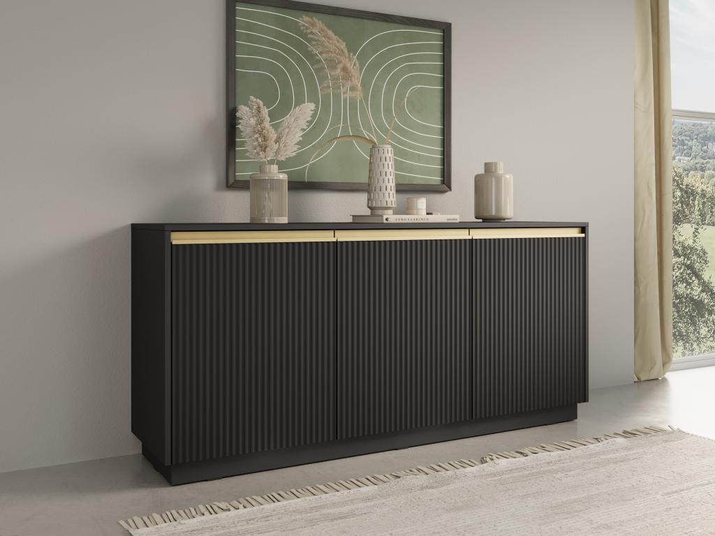 Sideboard mit 3 Türen - MDF - Schwarz & Goldfarben - POSINIA von Pascal Mor günstig online kaufen