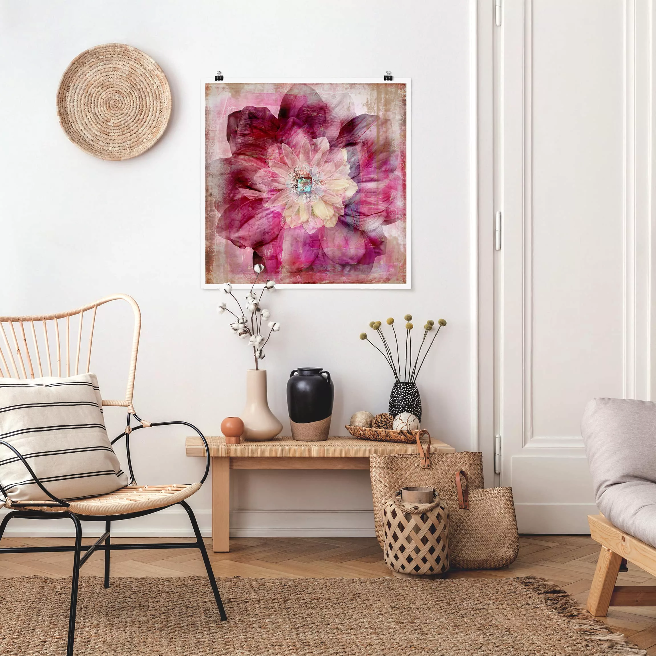 Poster Blumen - Quadrat Grunge Flower günstig online kaufen