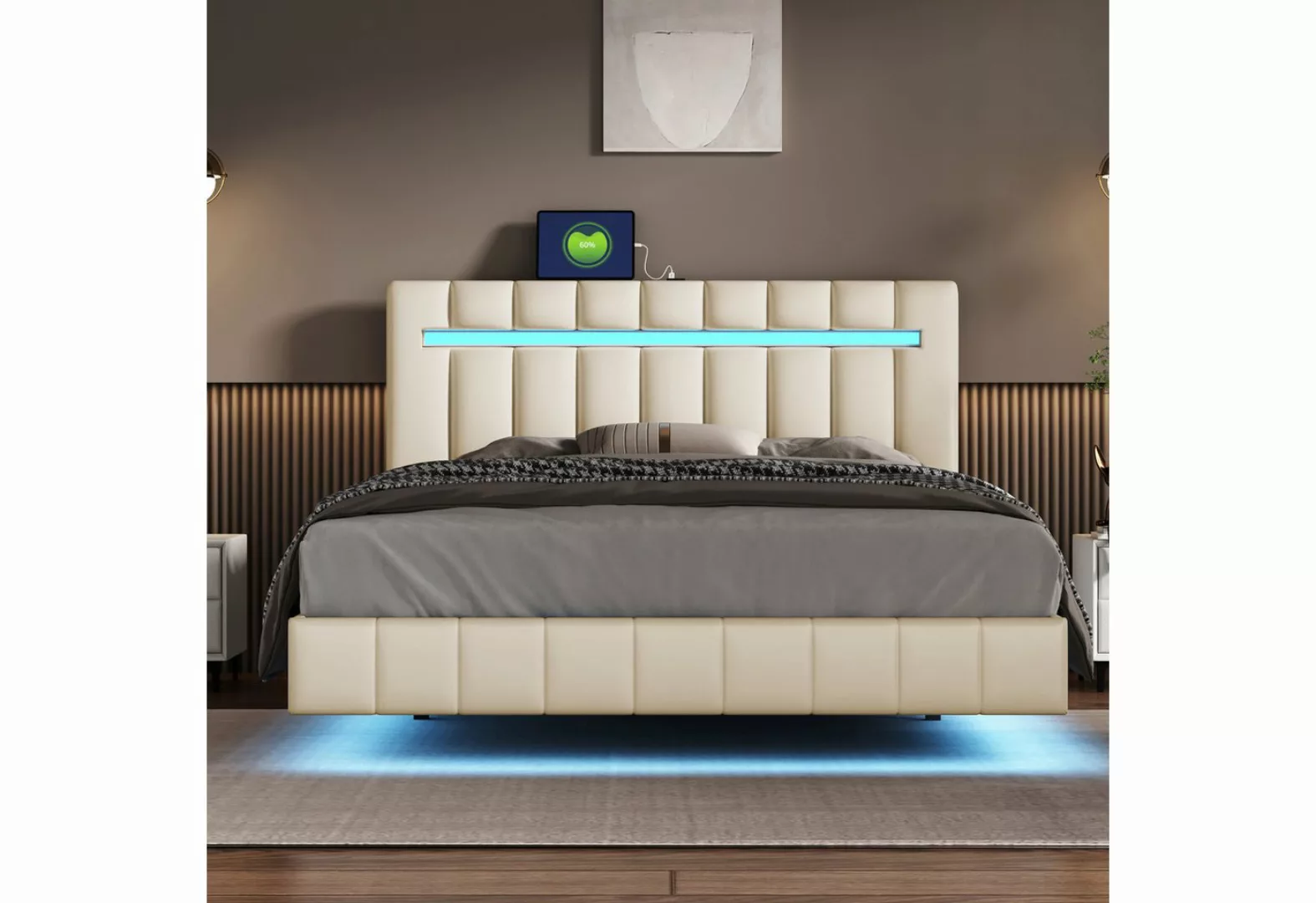 Gotagee Polsterbett Polsterbett 140x200cm mit LED Doppelbett Gästebett Schw günstig online kaufen
