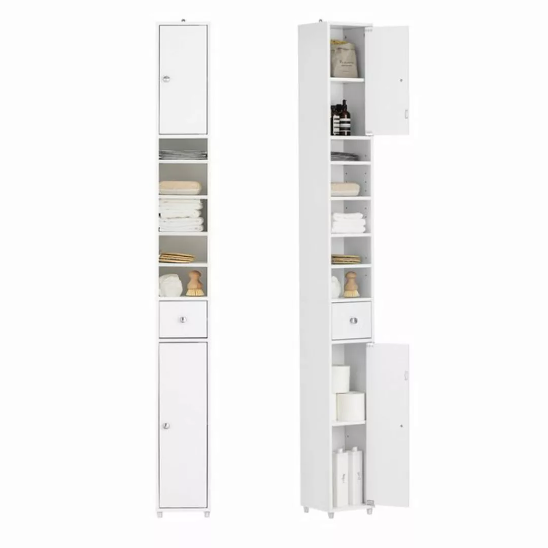 SoBuy Badezimmerschrank mit 5 Fächern und 1 Schublade MDF Weiß BZR34-W günstig online kaufen