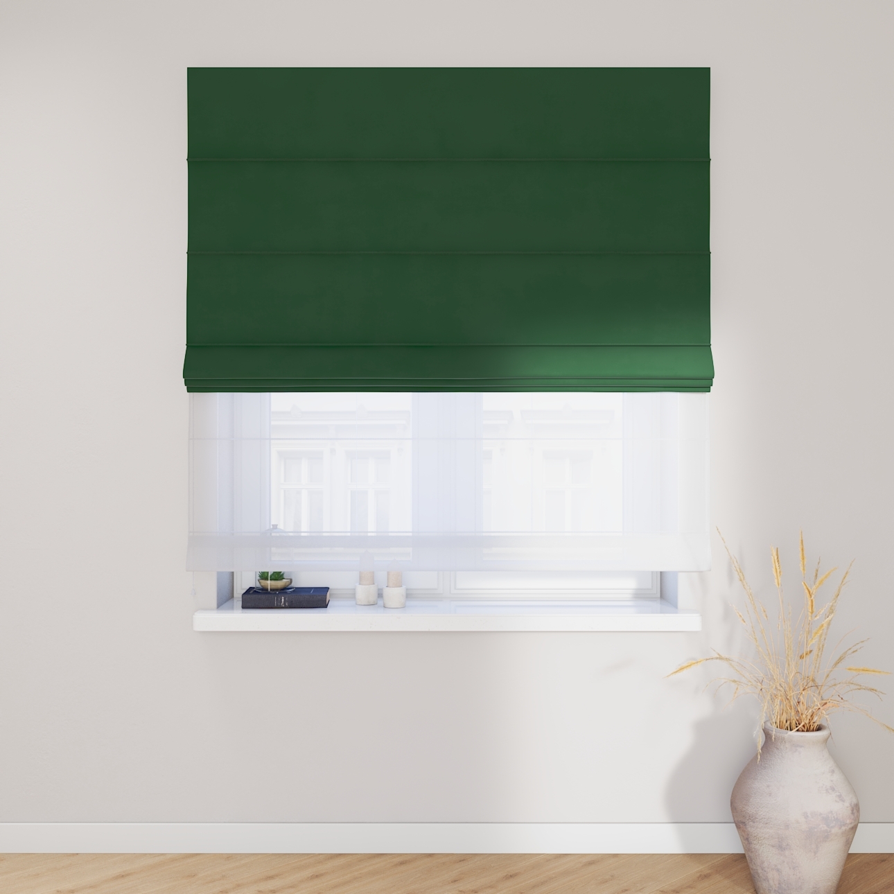 Dekoria Doppelraffrollo Duo, moosgrün, 110 x 150 cm günstig online kaufen
