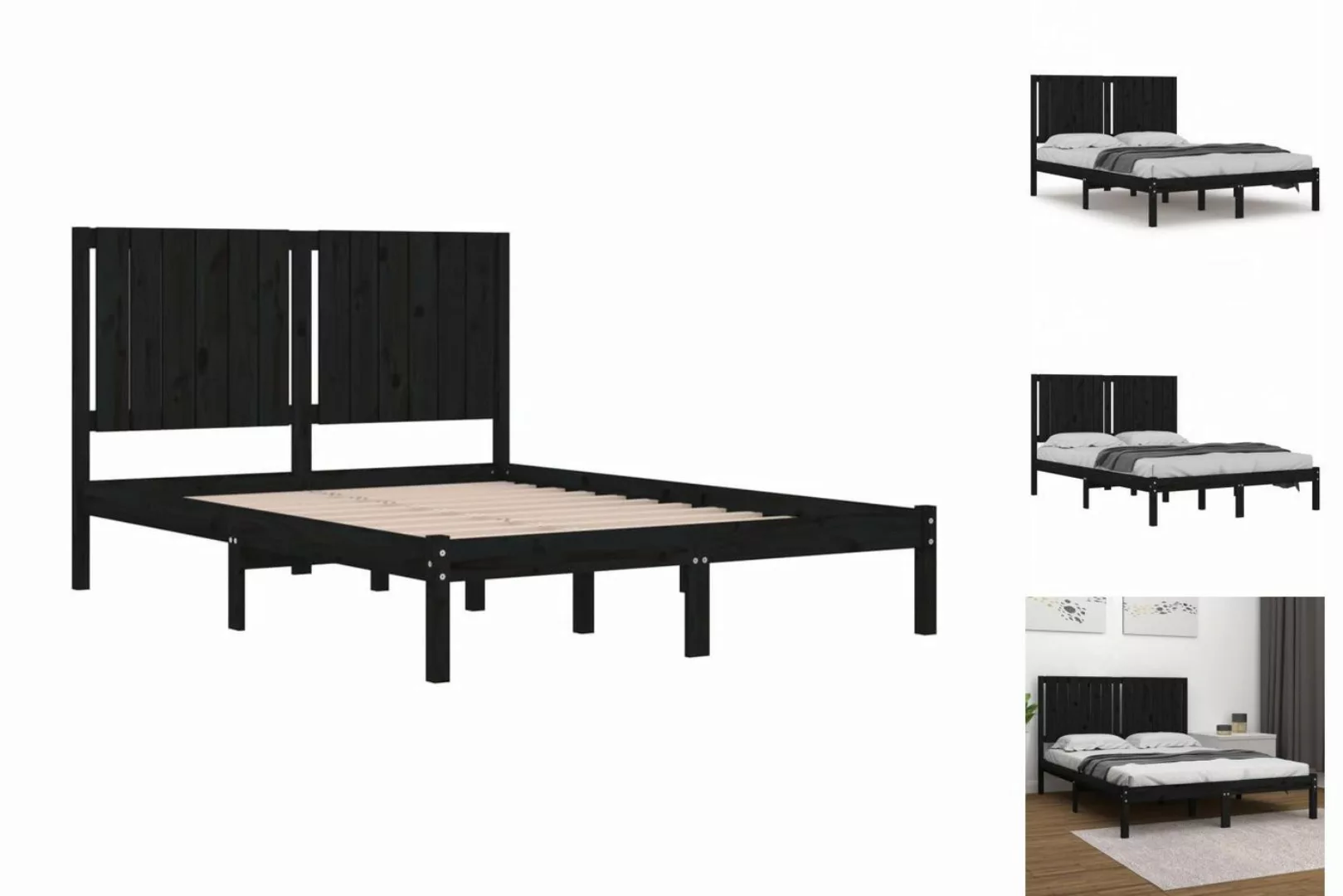 vidaXL Bettgestell Massivholzbett Schwarz Kiefer 140x190 cm Bett Bettgestel günstig online kaufen