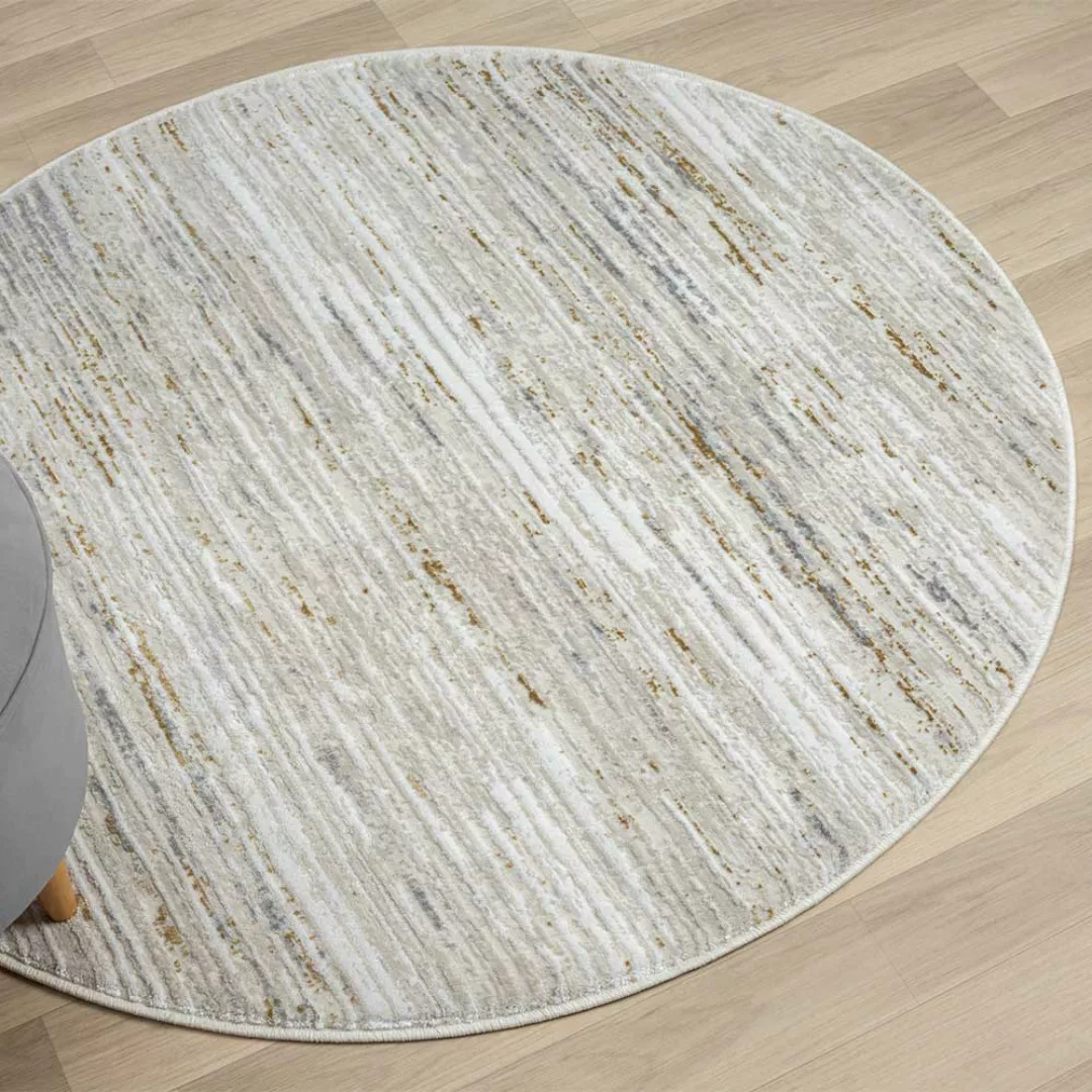 Gestreifter Teppich rund in Hellgrau & Cremefarben 120 cm Durchmesser günstig online kaufen