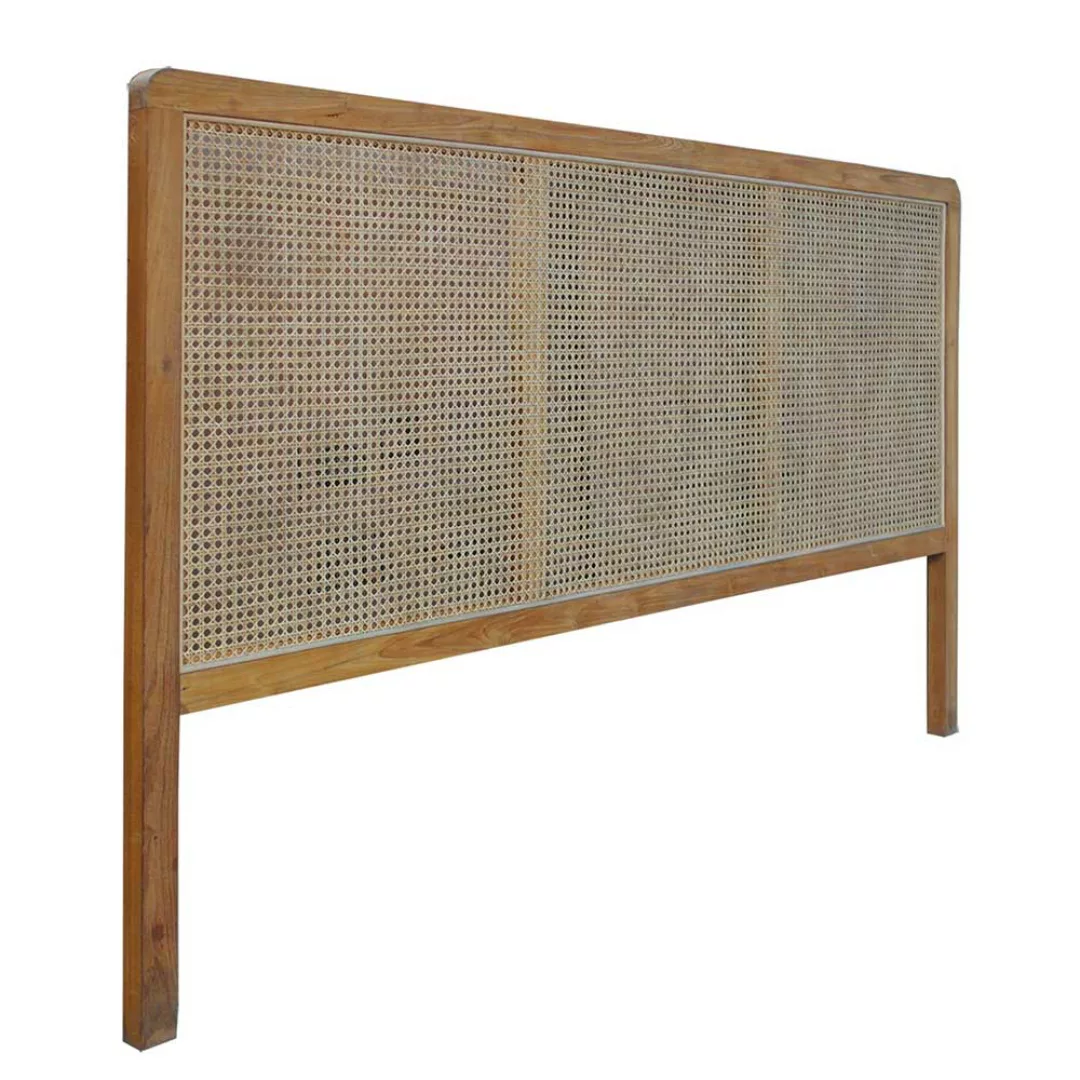 Bett Kopfteil aus Teak Massivholz und Rattan 200 cm breit günstig online kaufen