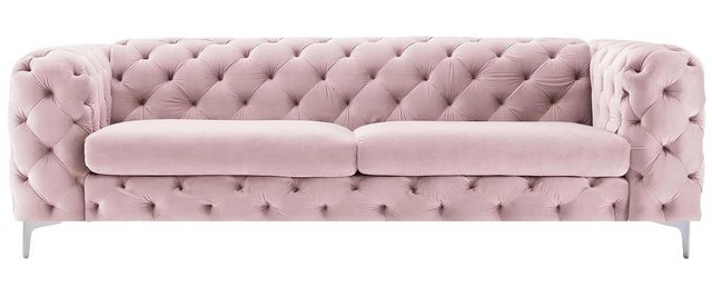 Xlmoebel Sofa Neu Chesterfield Sofa in Rosa mit drei Sitzplätzen, Textilbez günstig online kaufen