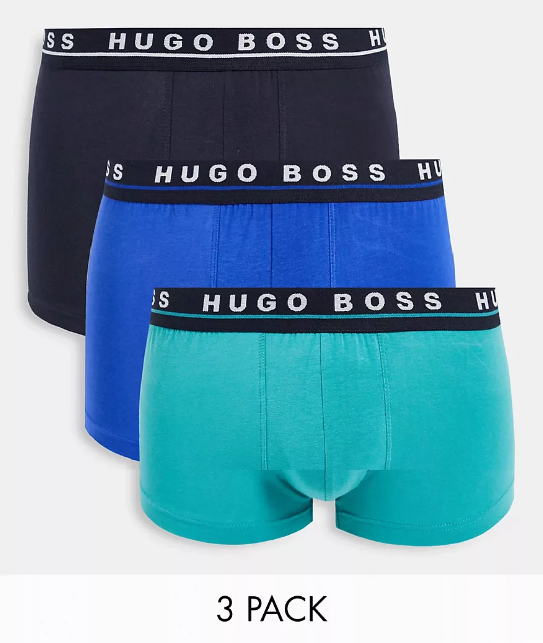 BOSS – 3er-Pack Unterhosen in Blau/Grün/Schwarz mit durchgehendem Logoprint günstig online kaufen