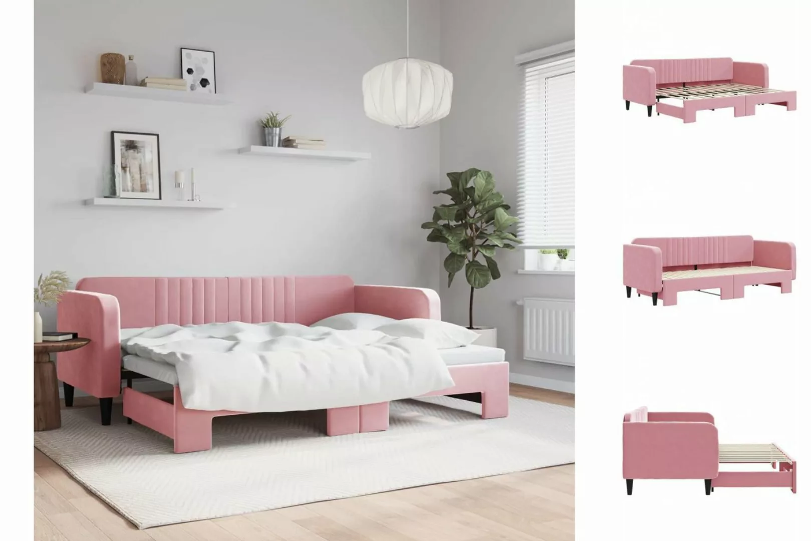 vidaXL Gästebett Gästebett Tagesbett Ausziehbar Rosa 80x200 cm Samt Bett Be günstig online kaufen