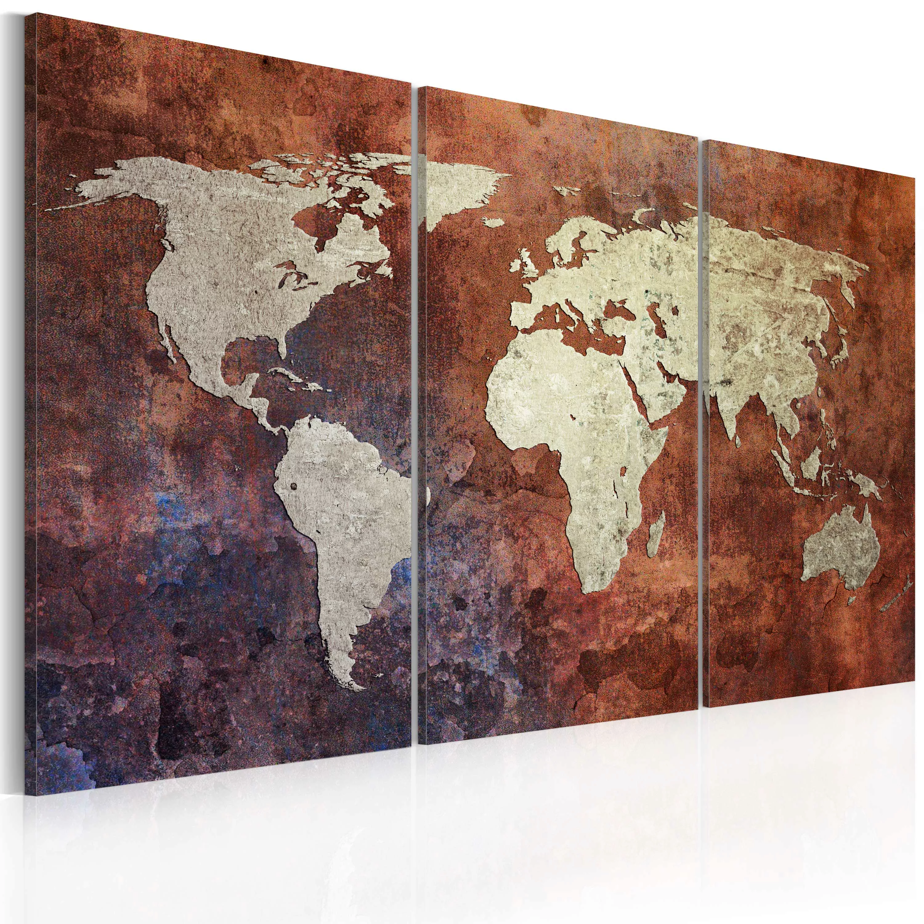 Wandbild - Rostfrbene Weltkarte - Triptychon günstig online kaufen