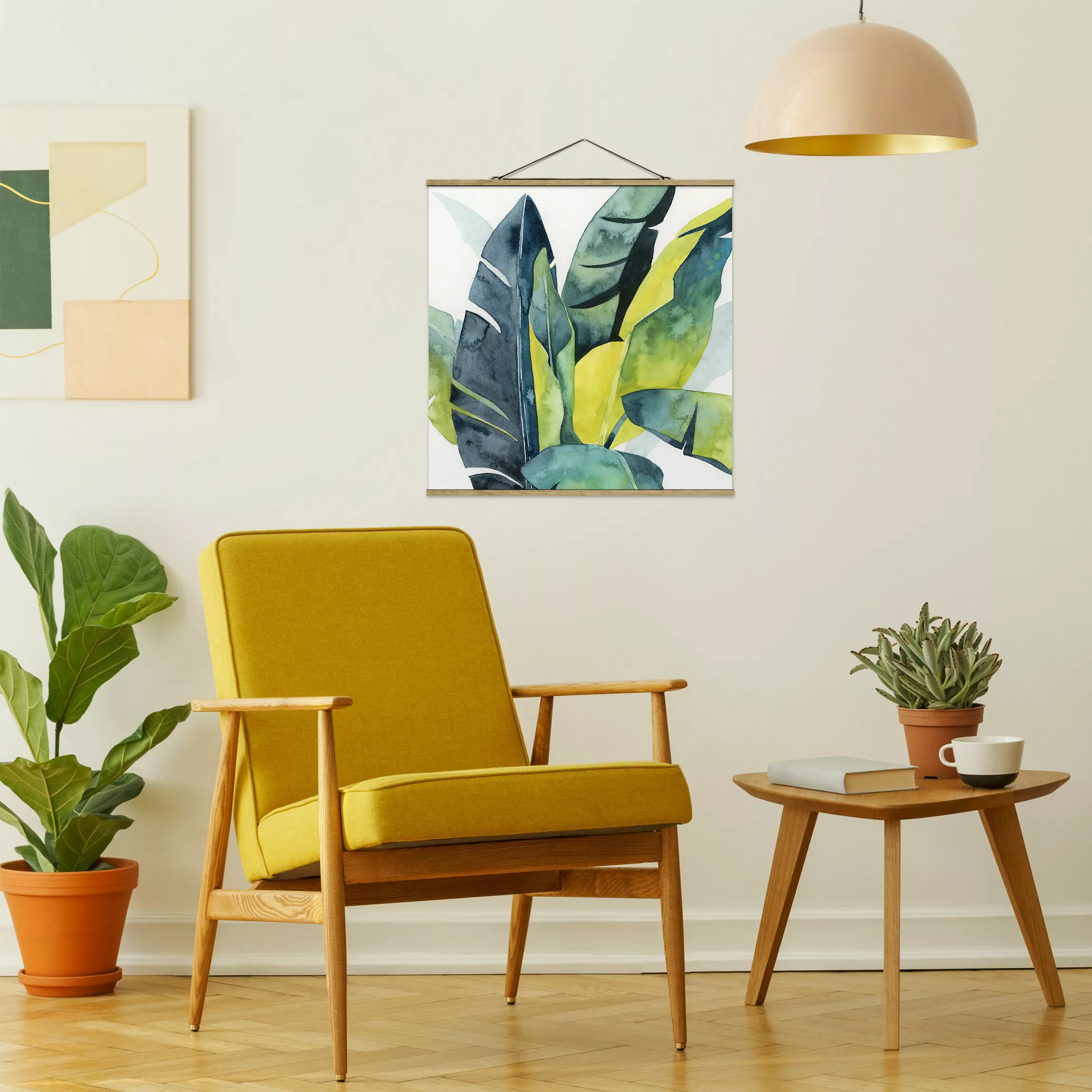 Stoffbild Blumen mit Posterleisten - Quadrat Tropisches Blattwerk - Banane günstig online kaufen