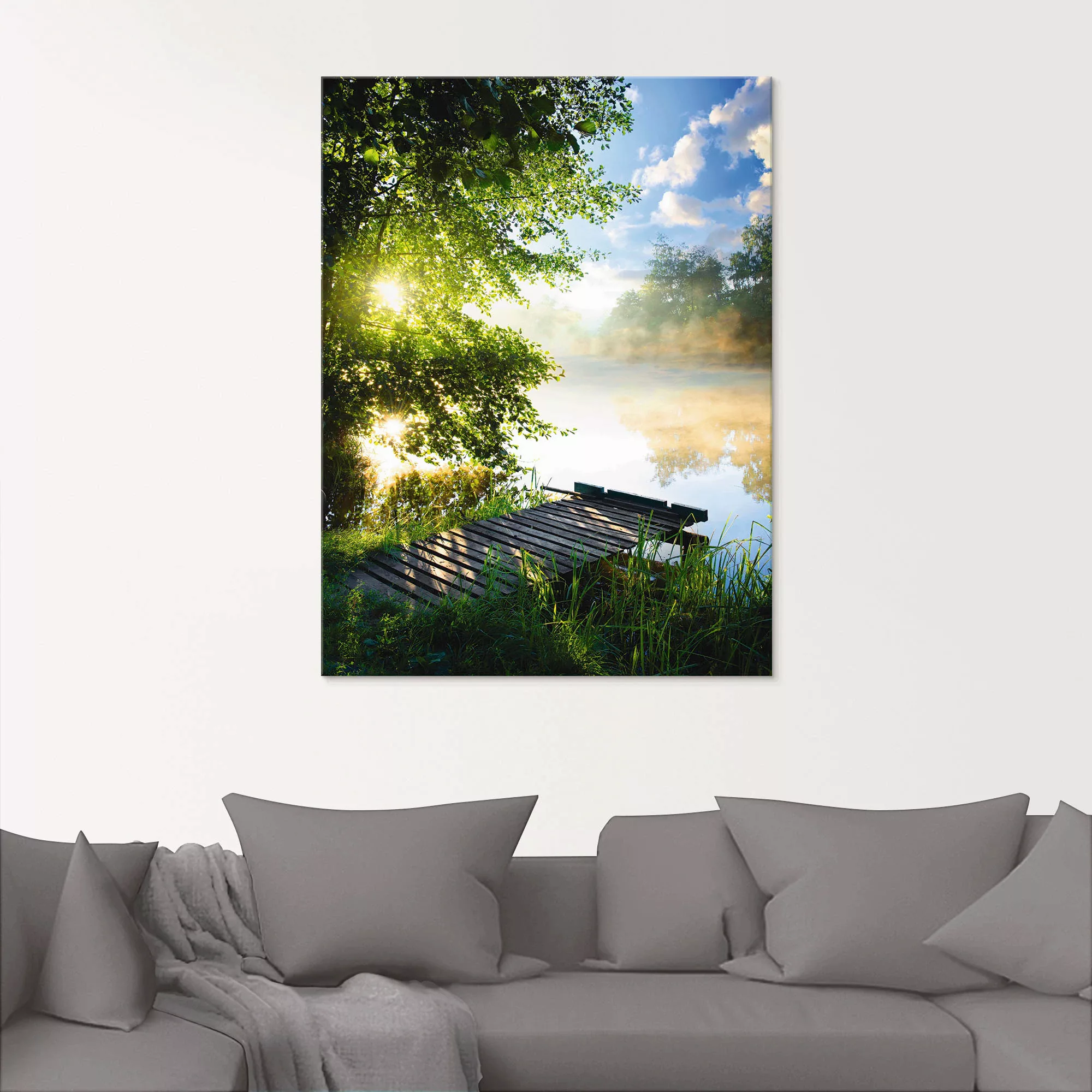 Artland Glasbild "Angelsteg am Morgen", Gewässer, (1 St.) günstig online kaufen