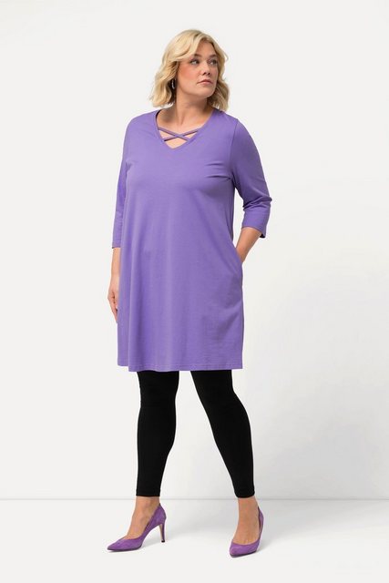 Ulla Popken Longshirt Longshirt Zierbänder A-Linie V-Ausschnitt 3/4-Arm günstig online kaufen