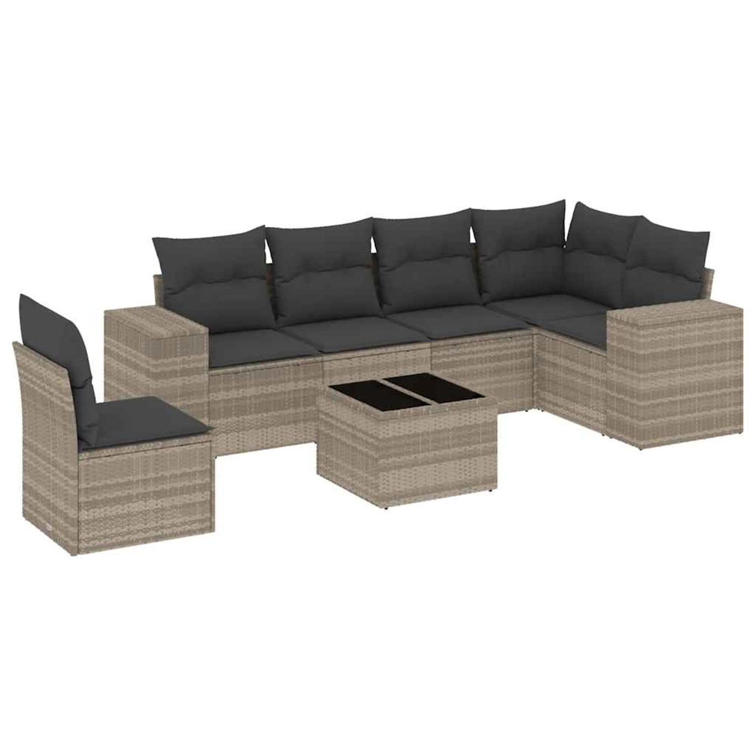 vidaXL 7-Tlg Garten-Sofagarnitur mit Kissen Hellgrau Poly Rattan 3222641 günstig online kaufen
