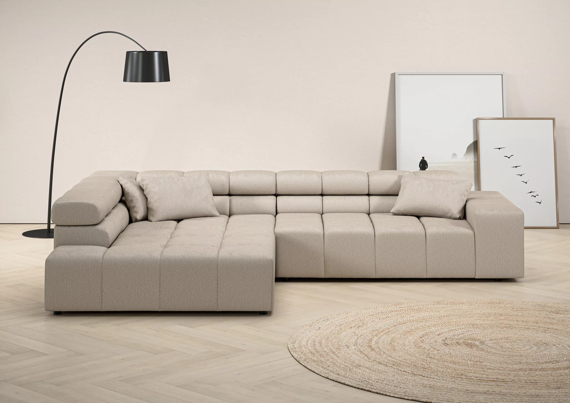 INOSIGN Ecksofa "Ancona incl. Kopfteilverstellung, Zierkissen Breite 319cm, günstig online kaufen