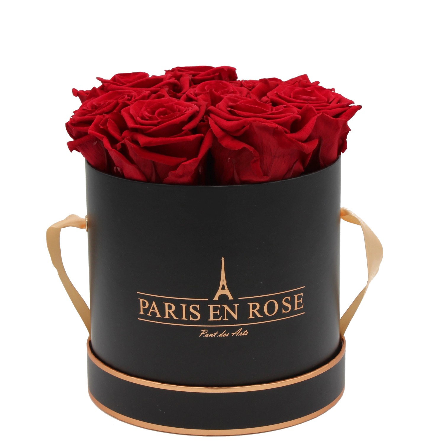 Rosenbox Ø 14,5 cm Schwarz-Roségold mit 9 Bordeaux Rosen günstig online kaufen