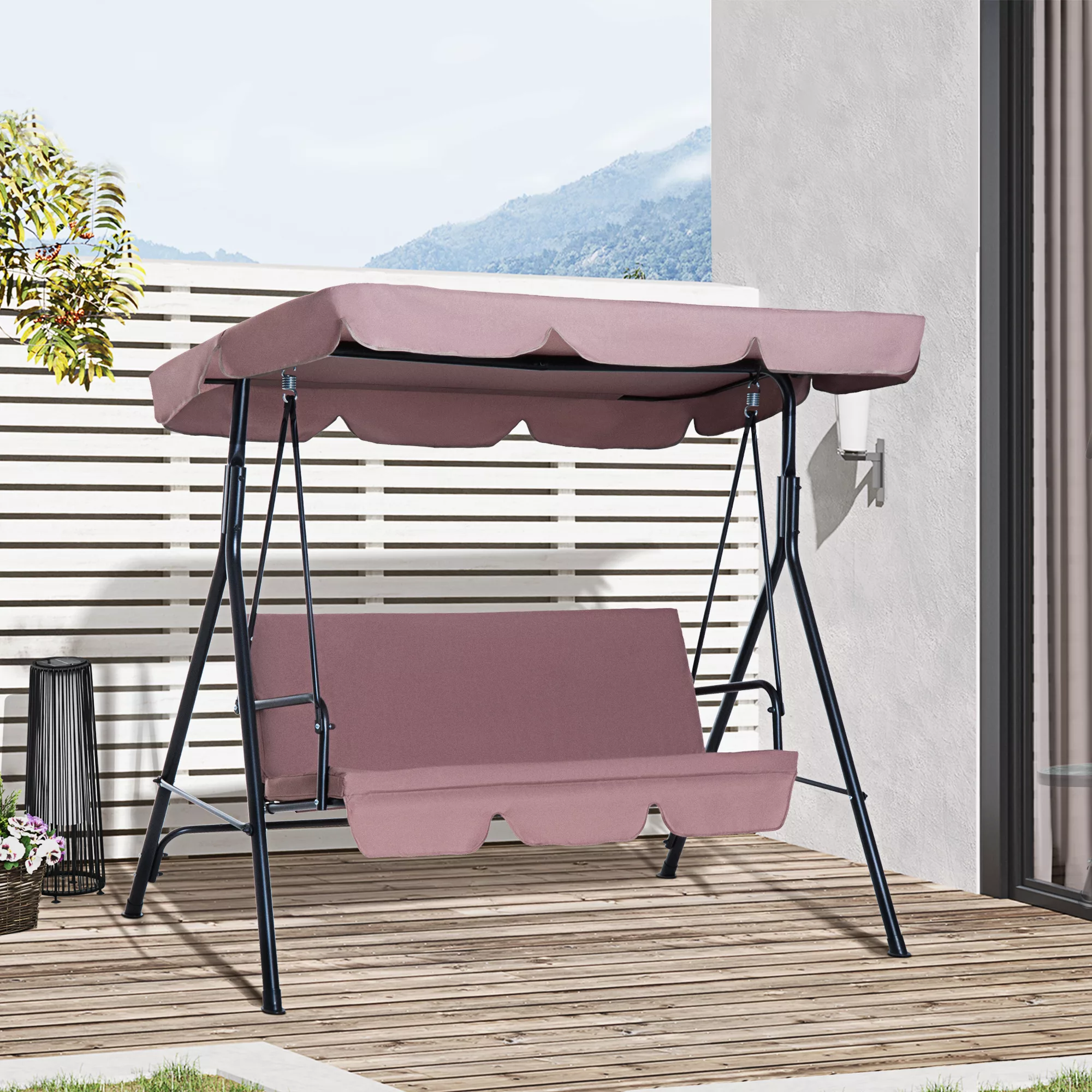 Outsunny Hollywoodschaukel Gartenschaukel 3-Sitzer mit Dach aus Stahl, brau günstig online kaufen