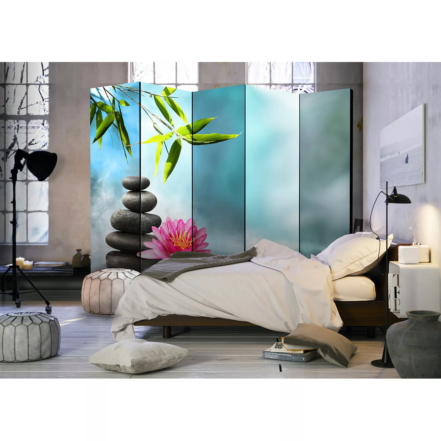 home24 Paravent Water Lily and Zen Stones günstig online kaufen