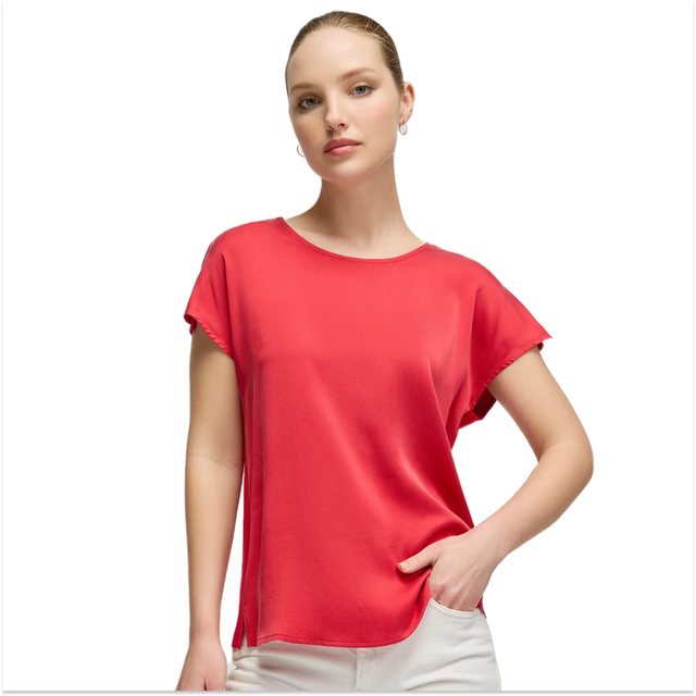 Silk and Cashmere Langarmbluse Damen-Seidenbluse mit Rundhals, kurzarm, ele günstig online kaufen