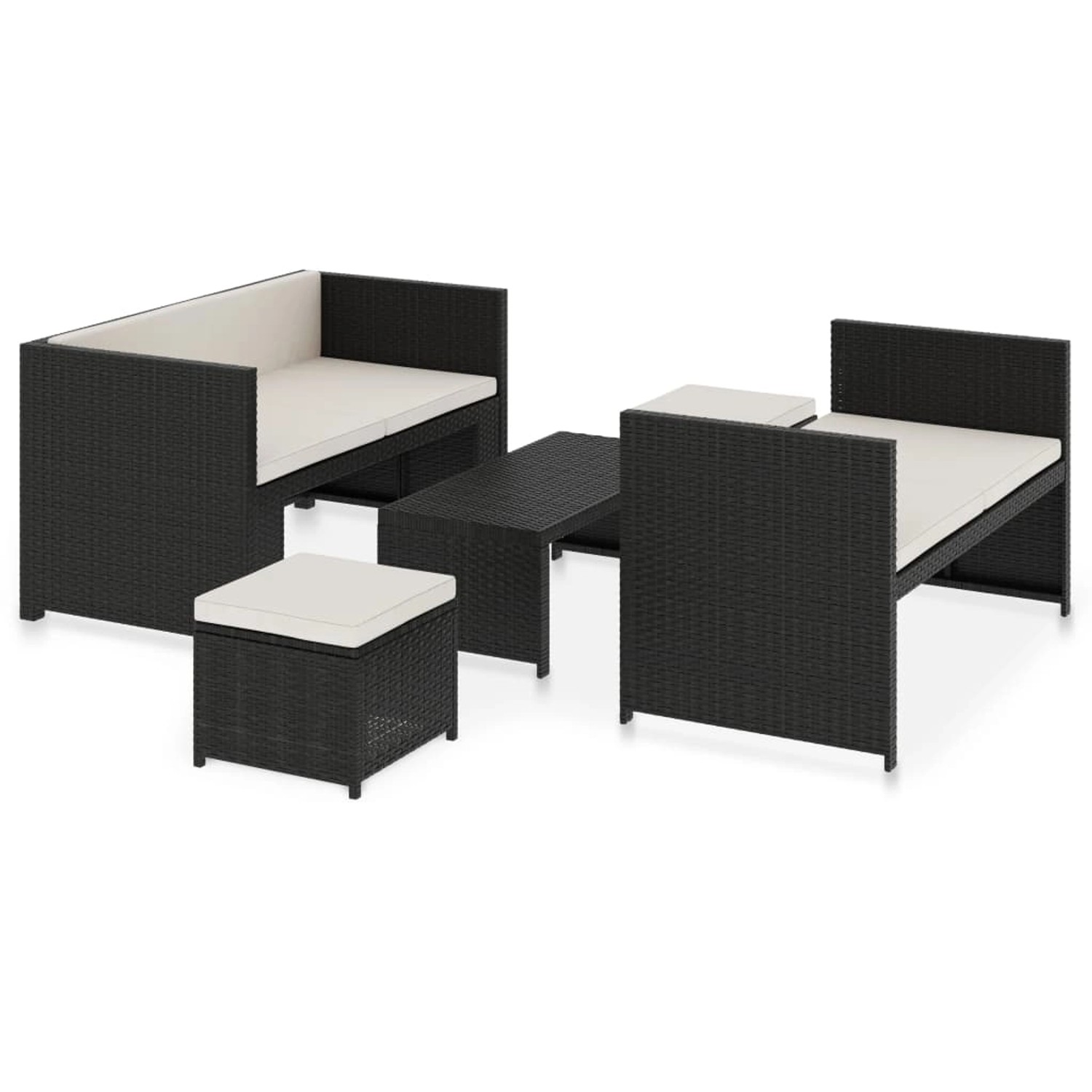 5-tlg. Garten-lounge-set Mit Auflagen Poly Rattan Schwarz günstig online kaufen