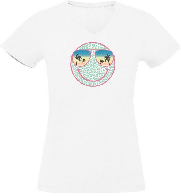 MyDesign24 T-Shirt Damen Smiley Print Shirt - Lächelnder Sommer Smiley V-Au günstig online kaufen