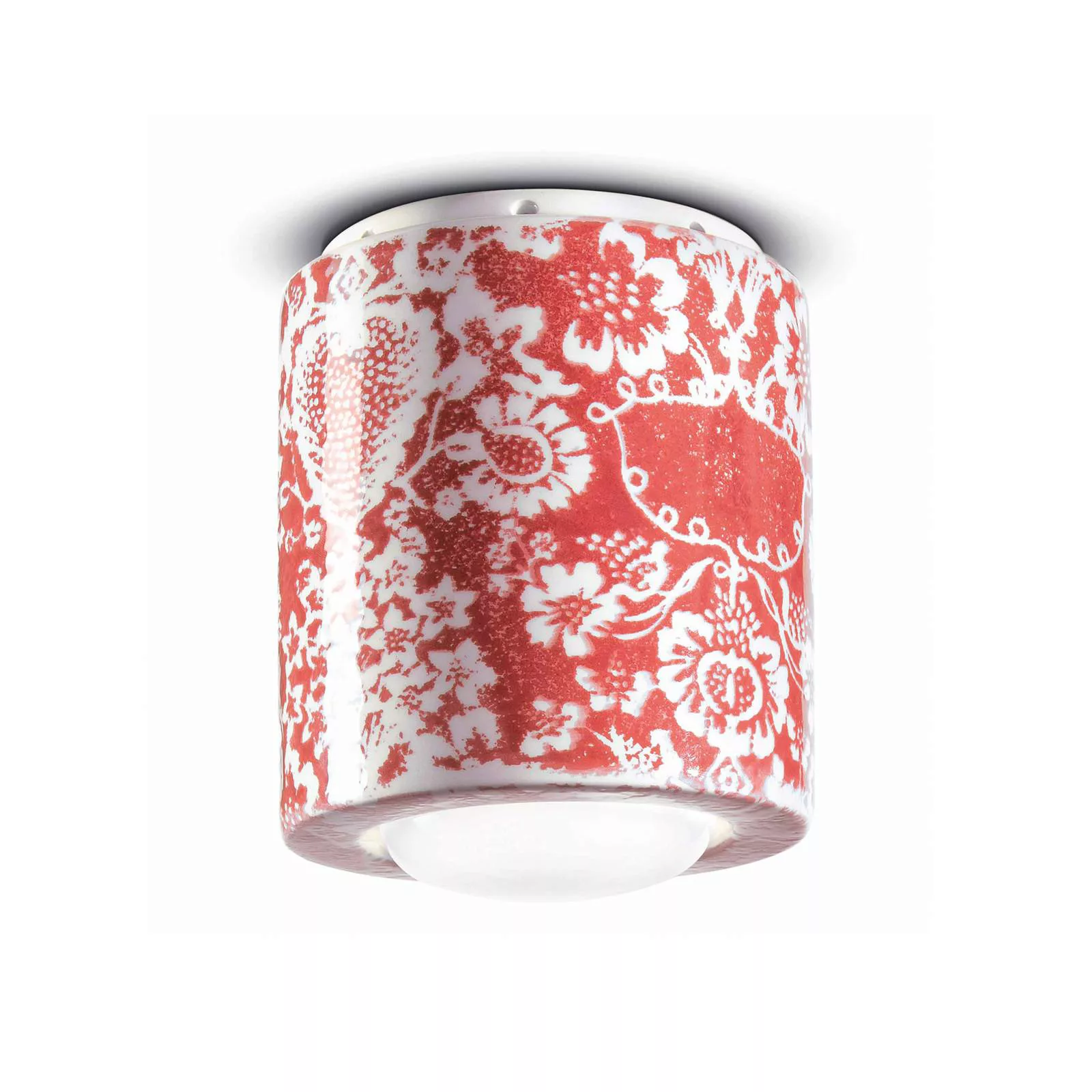 Deckenlampe PI, Blumenmuster, Ø 12,5 cm rot/weiß günstig online kaufen
