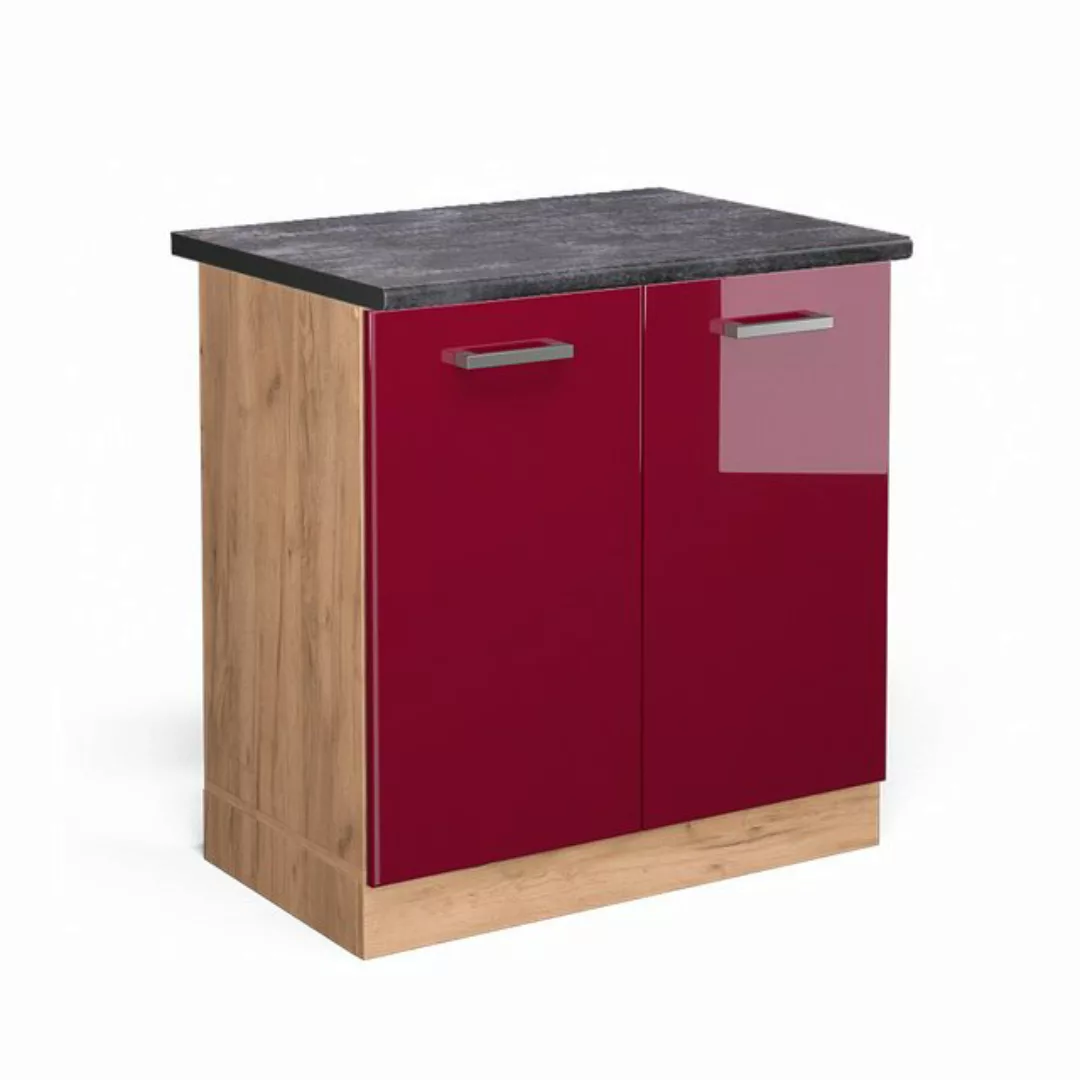 Vicco Spülenunterschrank R-Line, Bordeaux Hochglanz/Goldkraft Eiche, 80 cm, günstig online kaufen