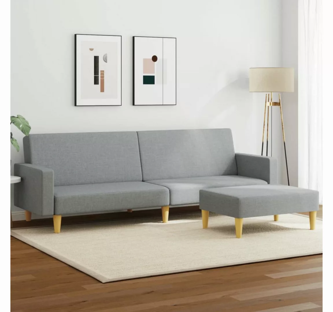 vidaXL Sofa Schlafsofa 2-Sitzer mit Fußhocker Hellgrau Stoff günstig online kaufen