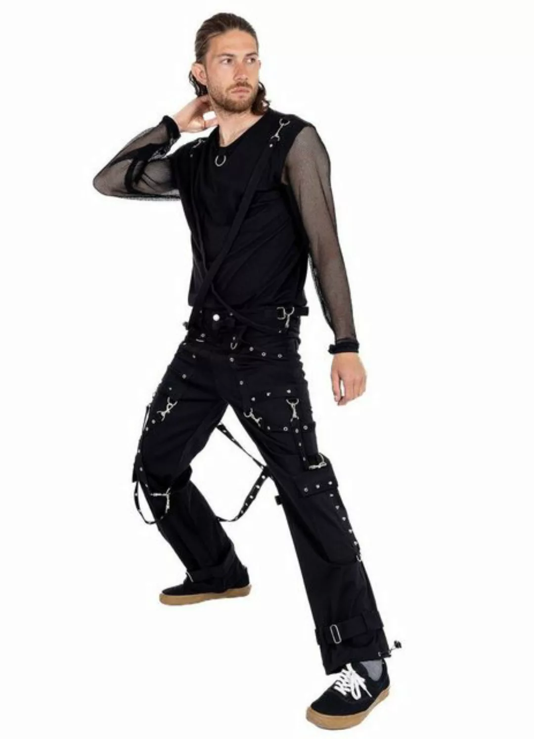 Heartless Stoffhose Orion Goth Riemen Metal Nieten Industrial Gothic Pants günstig online kaufen