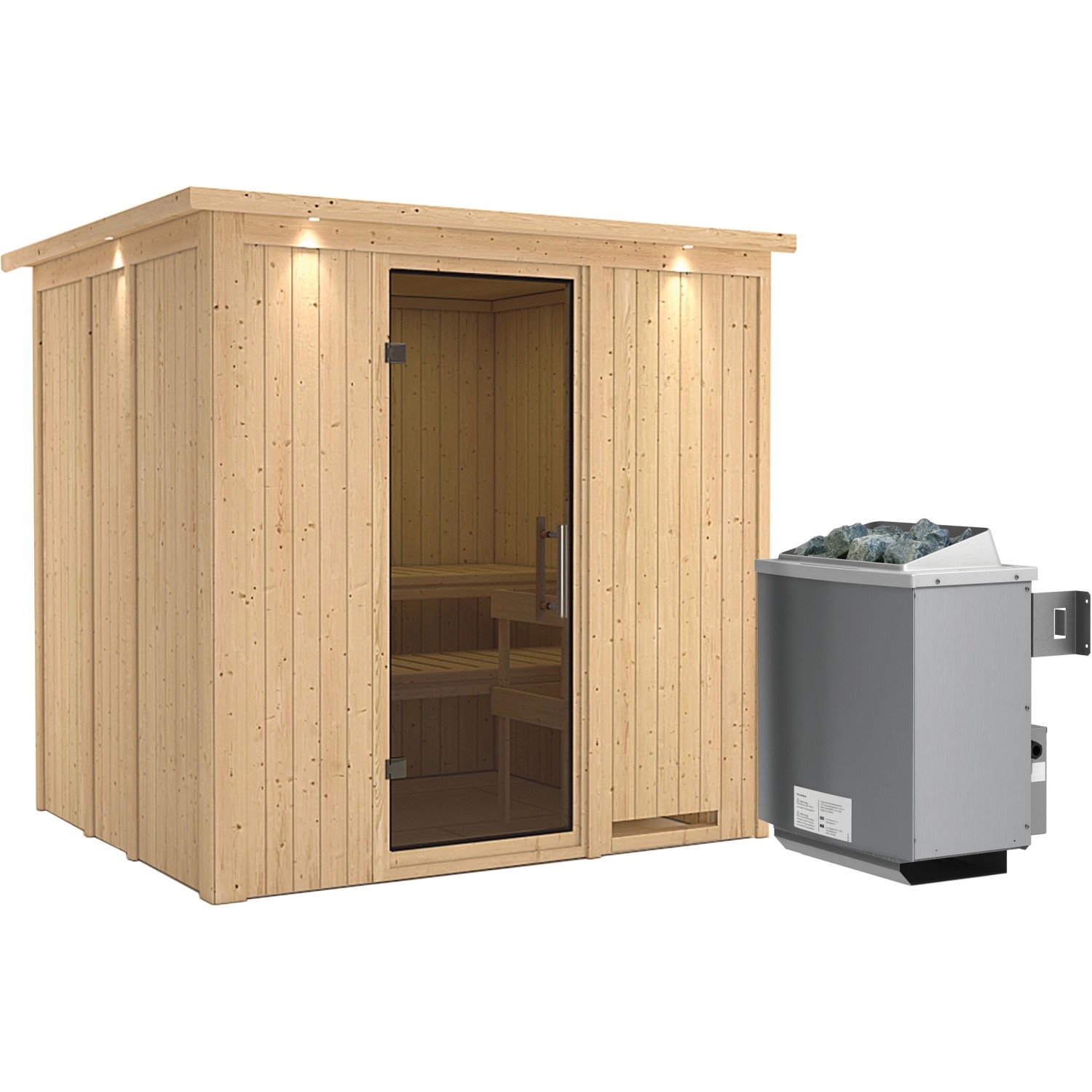 Karibu Sauna Stina inkl. Ofen 9 kW mit integr. Steuerung, Dachkranz, Tür Gr günstig online kaufen
