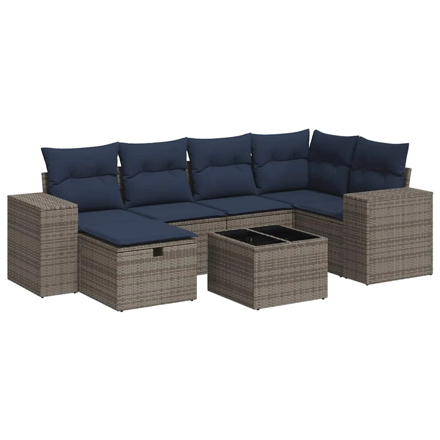 vidaXL 7-Tlg Garten-Sofagarnitur mit Kissen Grau Poly Rattan 3325697 günstig online kaufen