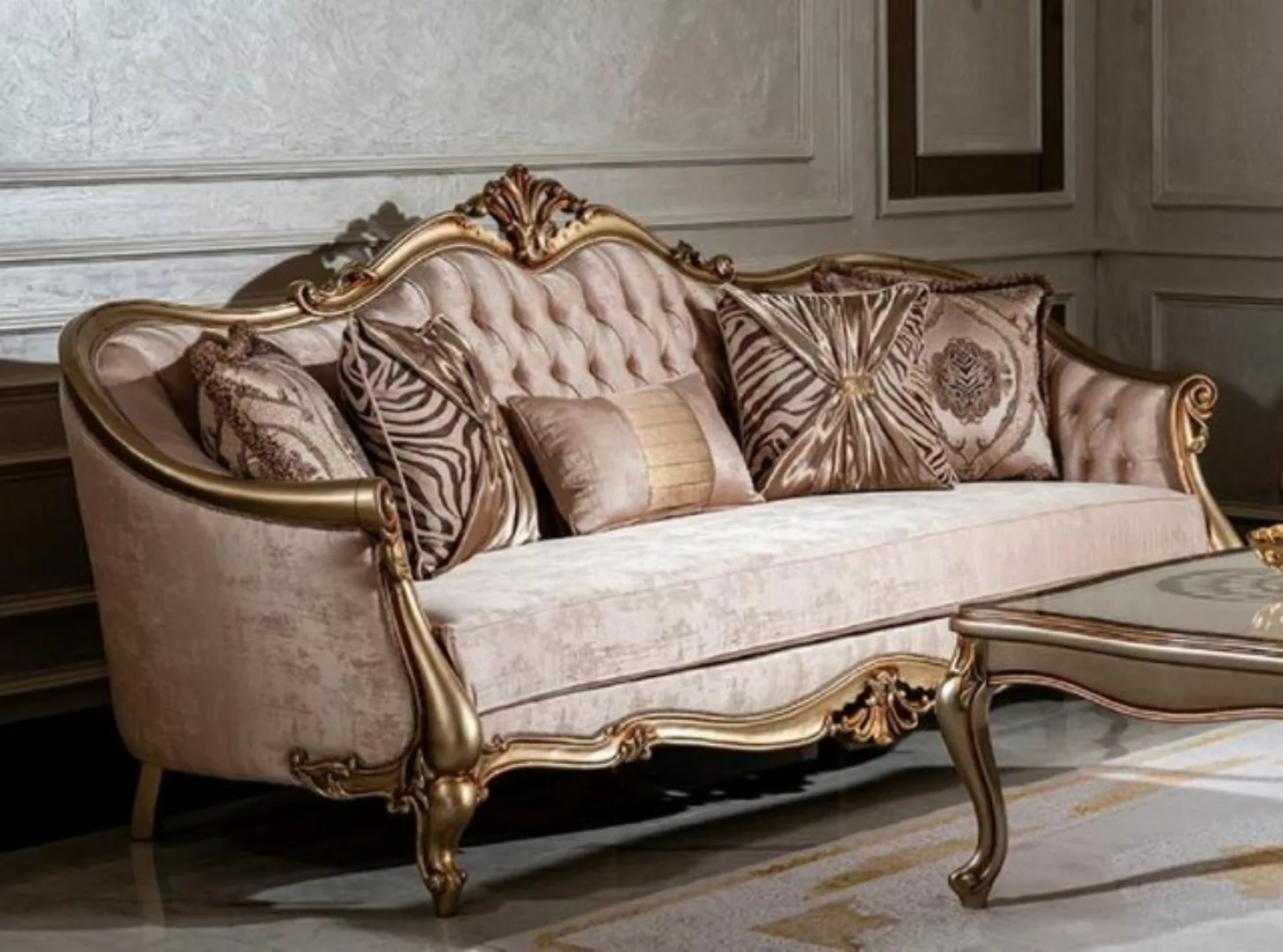 Casa Padrino Sofa Luxus Barock Sofa Rosa / Gold - Handgefertigtes Wohnzimme günstig online kaufen