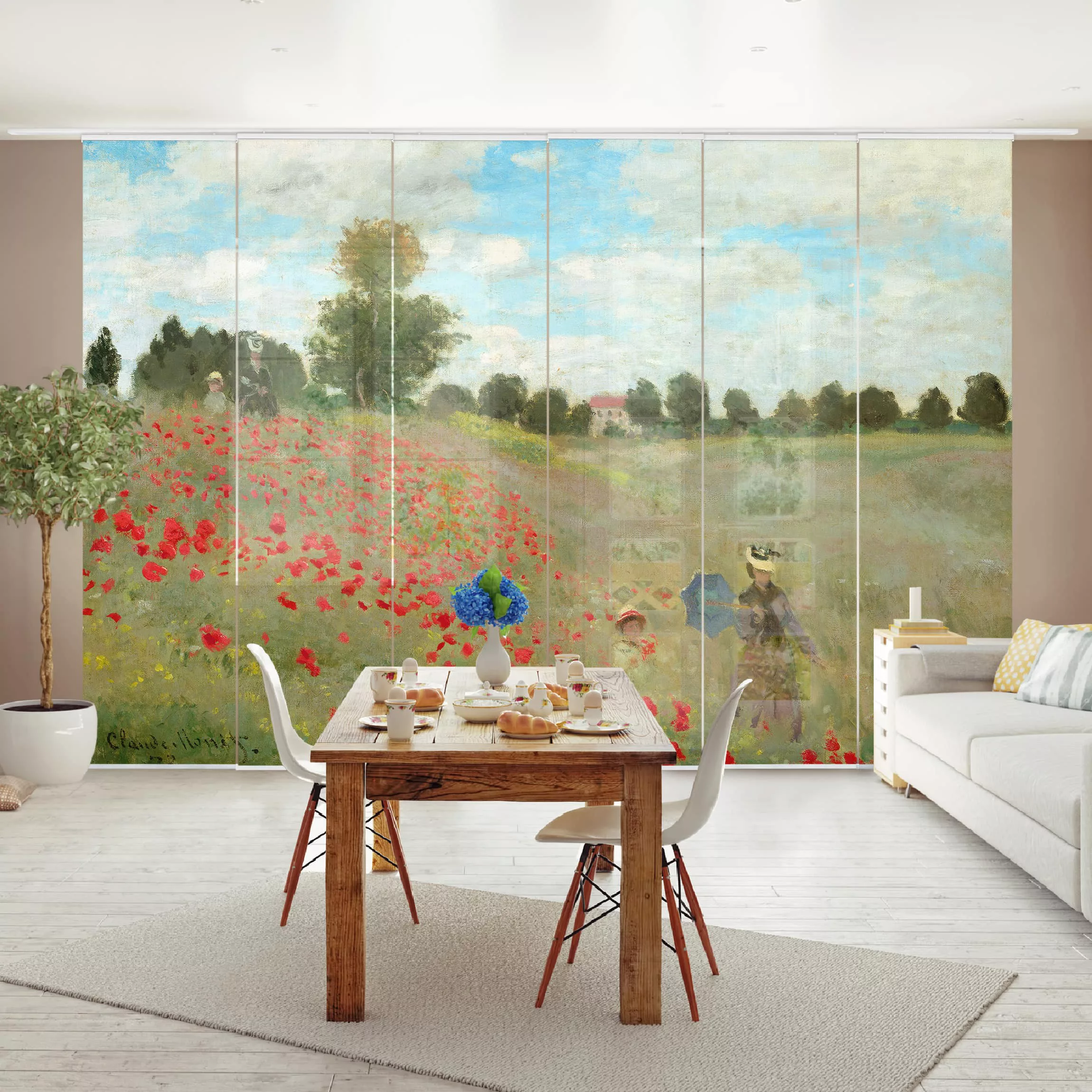 Schiebegardinen Set Natur & Landschaft Claude Monet - Mohnfeld bei Argenteu günstig online kaufen