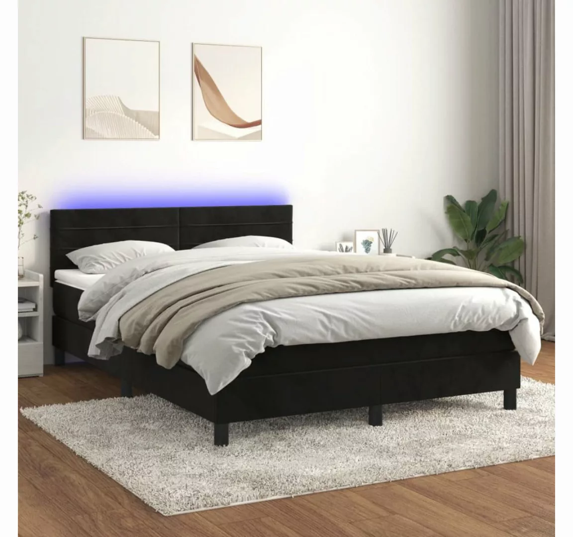 vidaXL Boxspringbett Bett Boxspringbett mit Matratze & LED Samt (140 x 190 günstig online kaufen