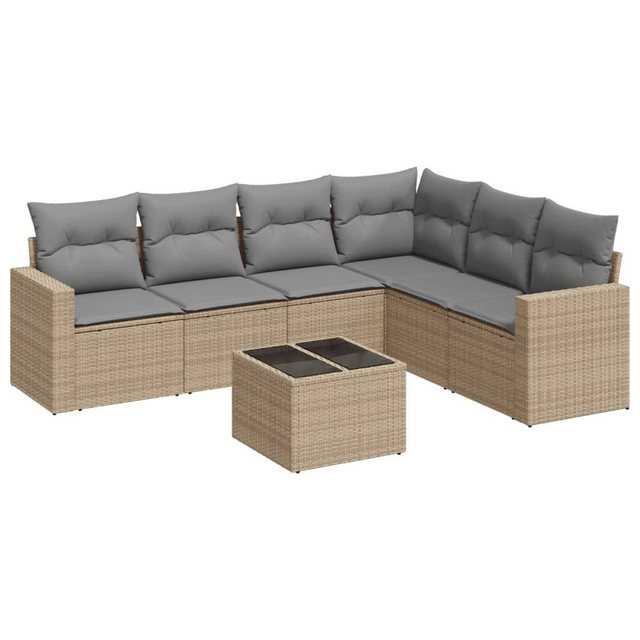 vidaXL Sofaelement 7-tlg. Garten-Sofagarnitur mit Kissen Beige Poly Rattan günstig online kaufen