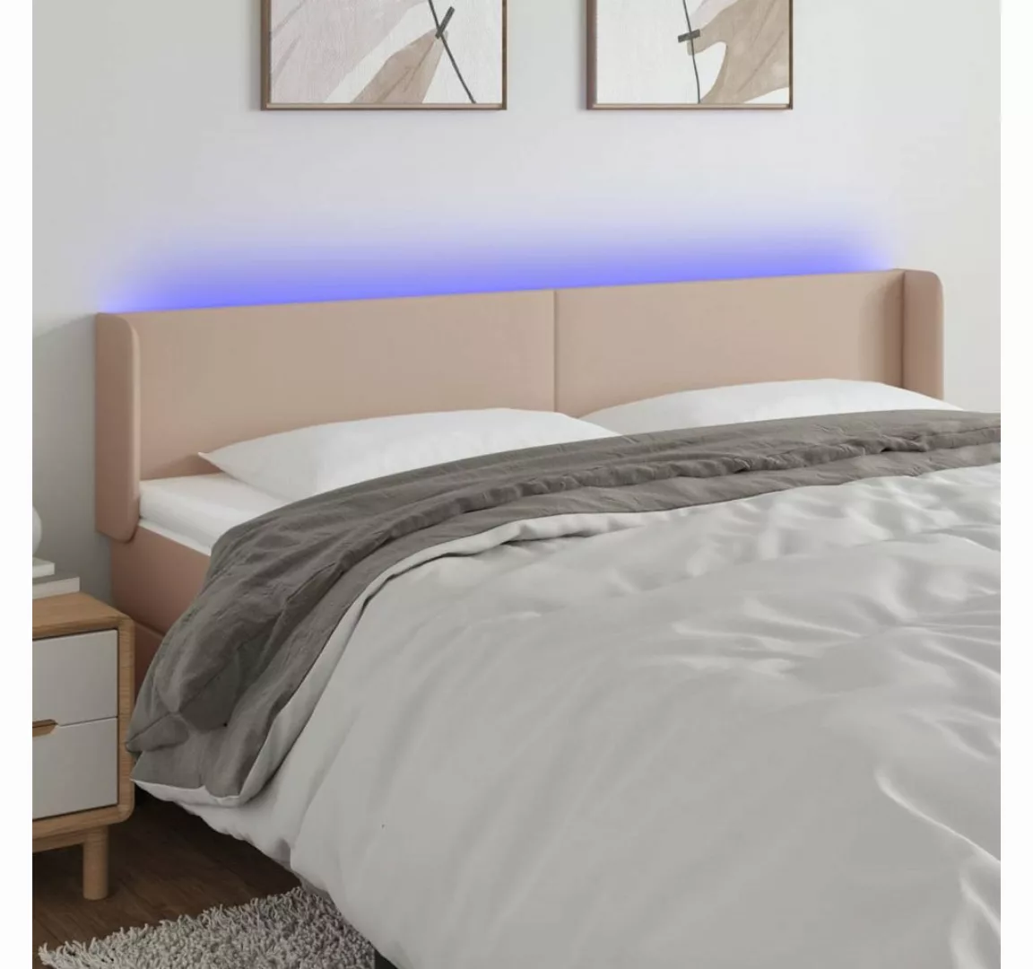 vidaXL Bett, LED Kopfteil Cappuccino-Braun 203x16x78/88 cm Kunstleder günstig online kaufen