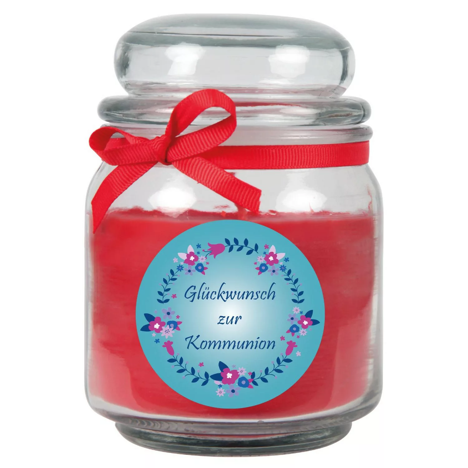 HS Candle Duftkerze & Bonbon Glas Kommunion Rot Rose günstig online kaufen