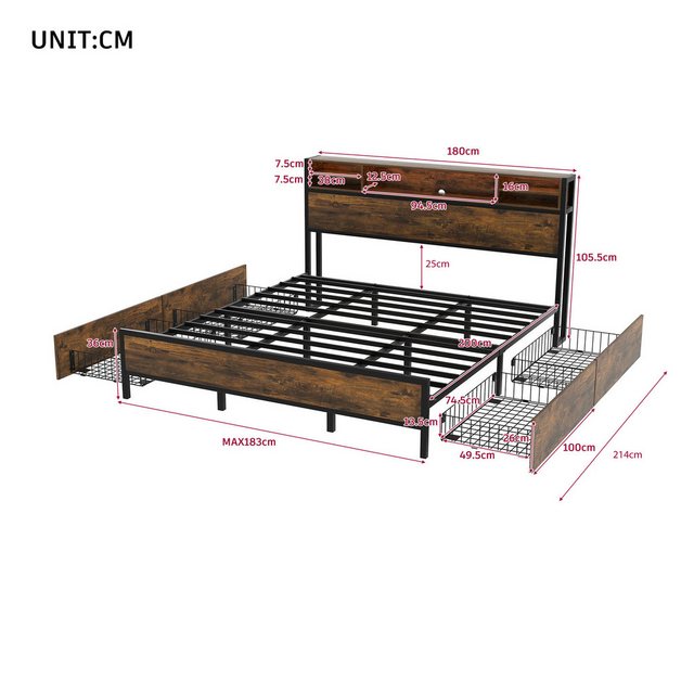 TavilaEcon Metallbett Flachbett Doppelbett Jugendbett Erwachsenebett mit 4 günstig online kaufen