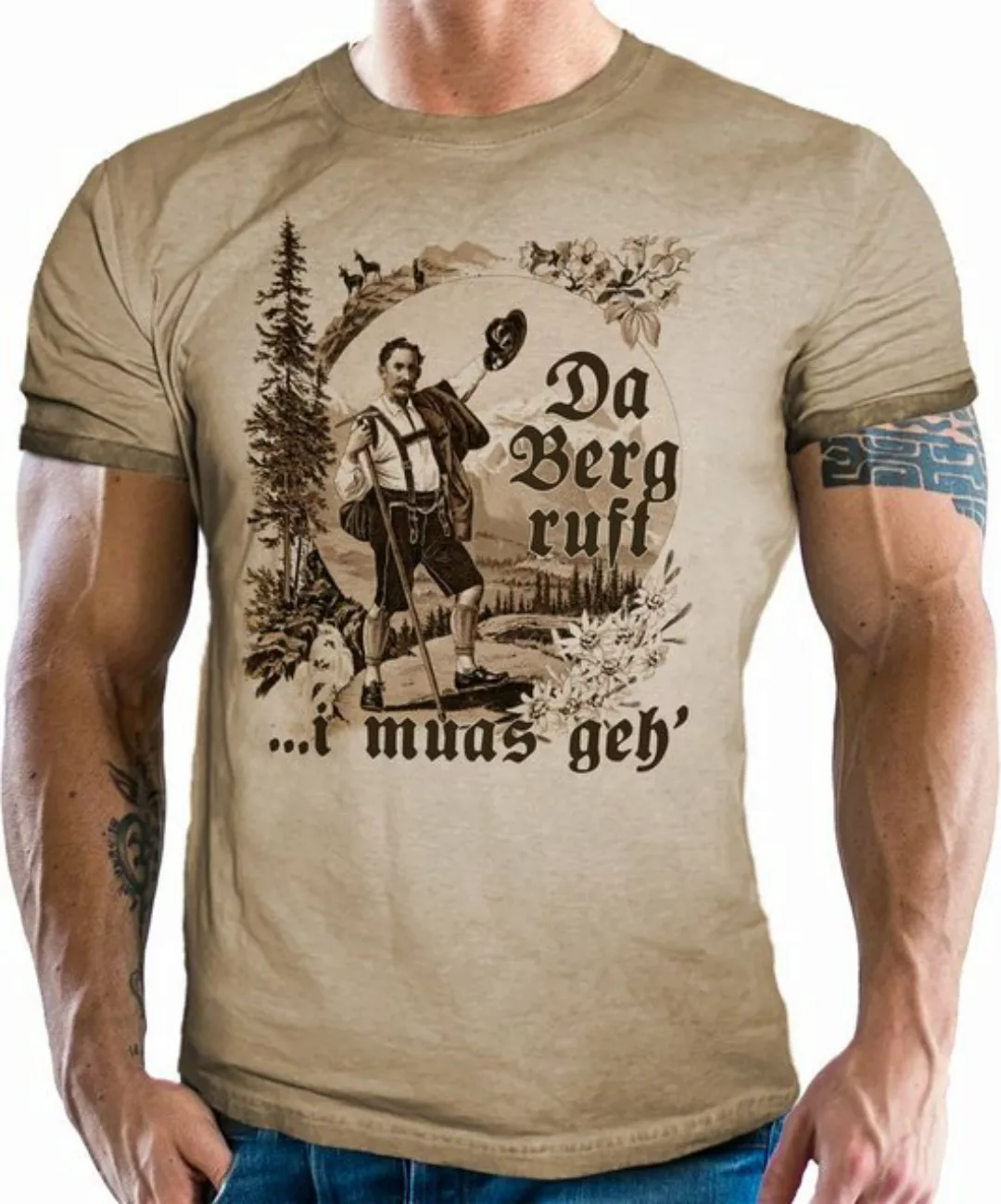 LOBO NEGRO® T-Shirt für Bayern Trachten Fans Washed Vintage Retro Used Look günstig online kaufen