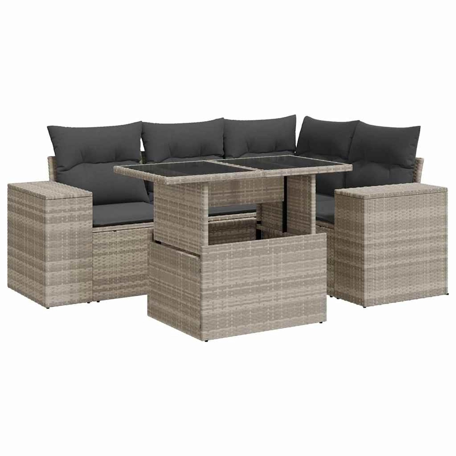 vidaXL 5-Tlg Garten-Sofagarnitur mit Kissen Hellgrau Poly Rattan 3326793 günstig online kaufen