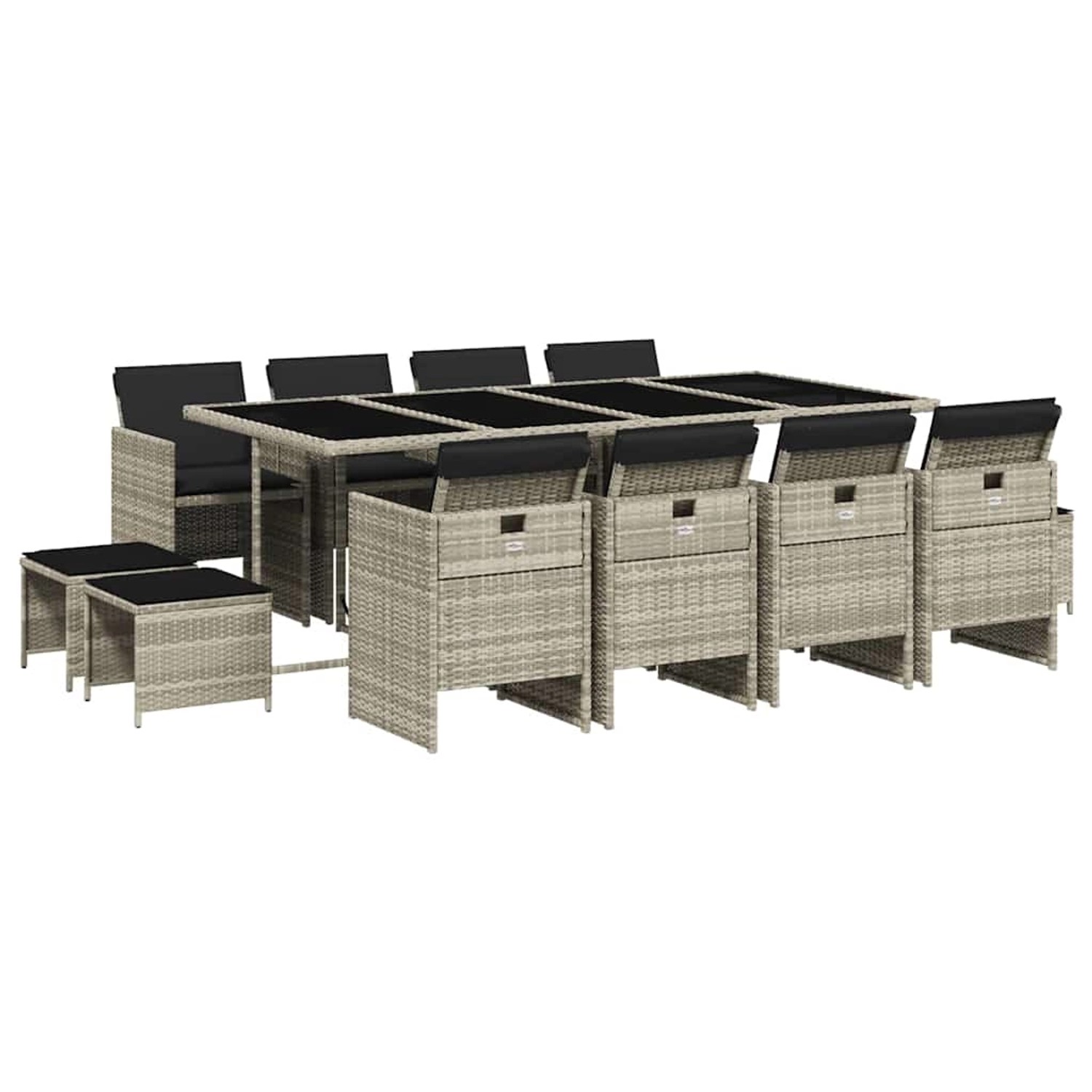vidaXL 13-Tlg Garten-Essgruppe mit Kissen Hellgrau Poly Rattan 3210623 günstig online kaufen