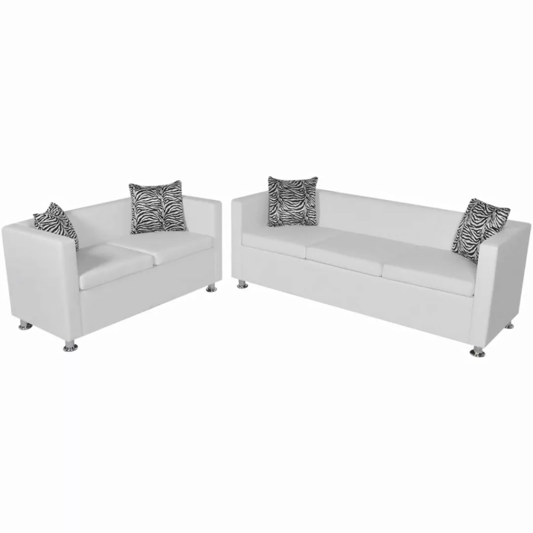 Sofa-set Kunstleder 3-sitzer + 2-sitzer Weiß günstig online kaufen