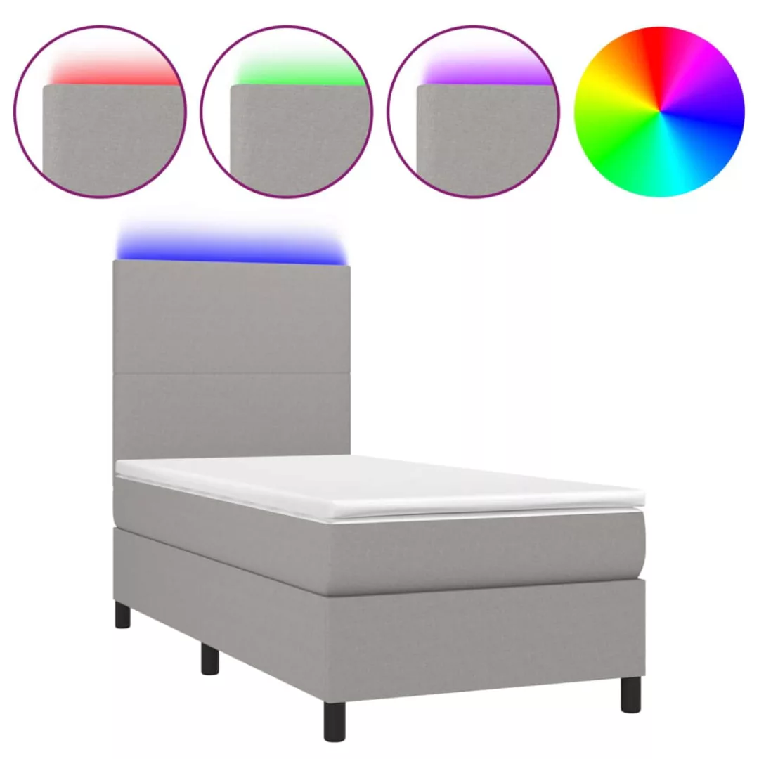 vidaXL Boxspringbett Boxspringbett mit Matratze LED Hellgrau 100x200 cm Sto günstig online kaufen