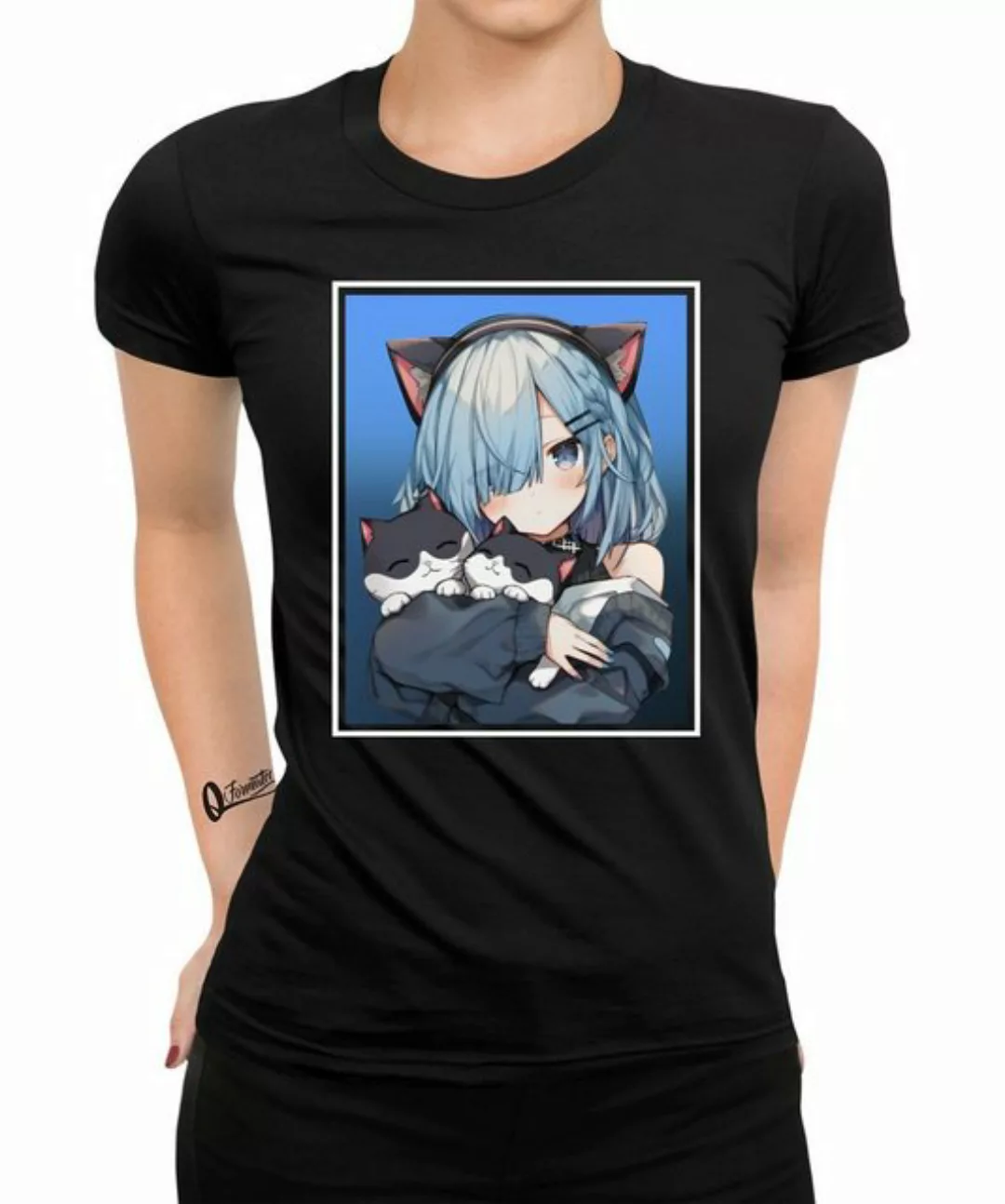 Quattro Formatee Kurzarmshirt Anime Girl Katze - Ästhetik Damen T-Shirt (1- günstig online kaufen