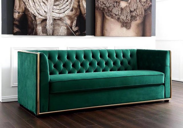 Xlmoebel Chesterfield-Sofa Neues Chesterfield Sofa in Grau für 3 Personen m günstig online kaufen