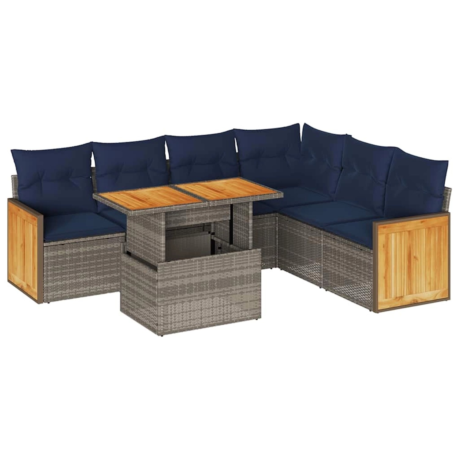 vidaXL 7-Tlg Garten-Sofagarnitur mit Kissen Grau Poly Rattan Akazie 3327722 günstig online kaufen