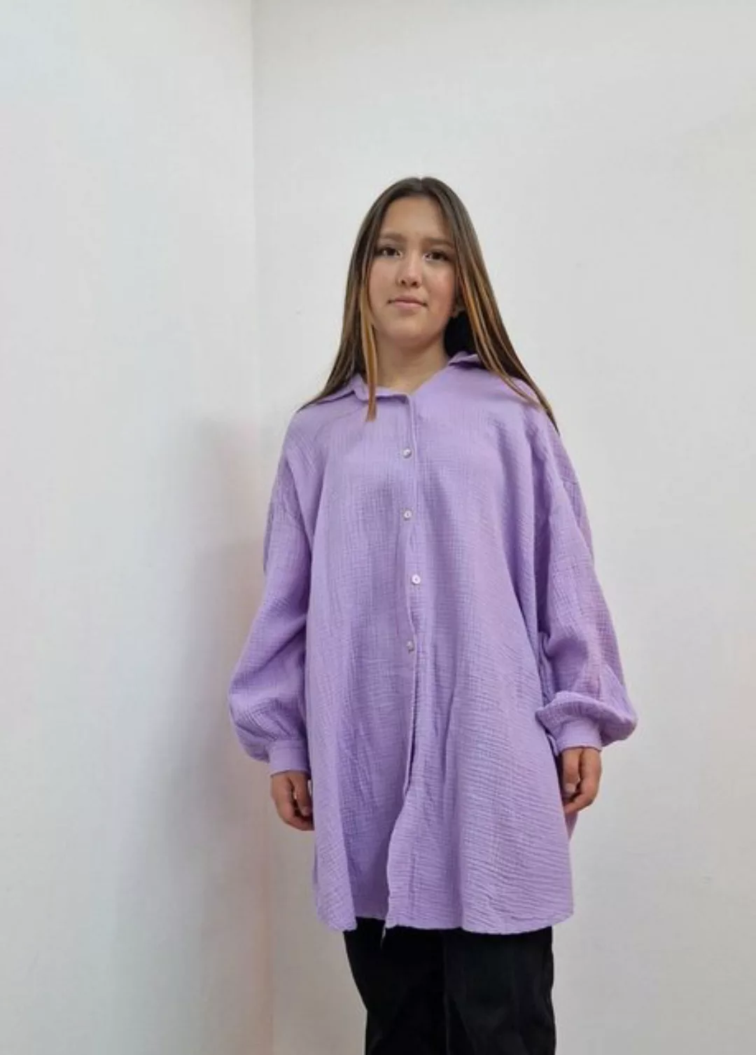 HELLO MISS Blusenkleid Musselin Oversize Bluse in Lang, Baumwolle Hemd in U günstig online kaufen